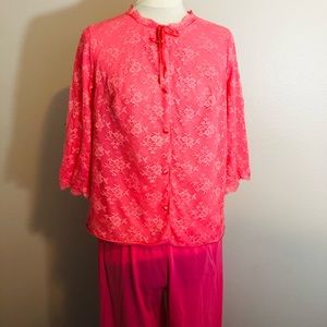 Vintage Gossard Artemis Coral Pink Lace PJs Sz 36